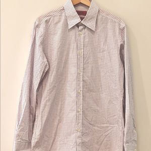 Hugo by Hugo Boss slim line dress shirt Sz 15.5L Red/blue checkered pattern